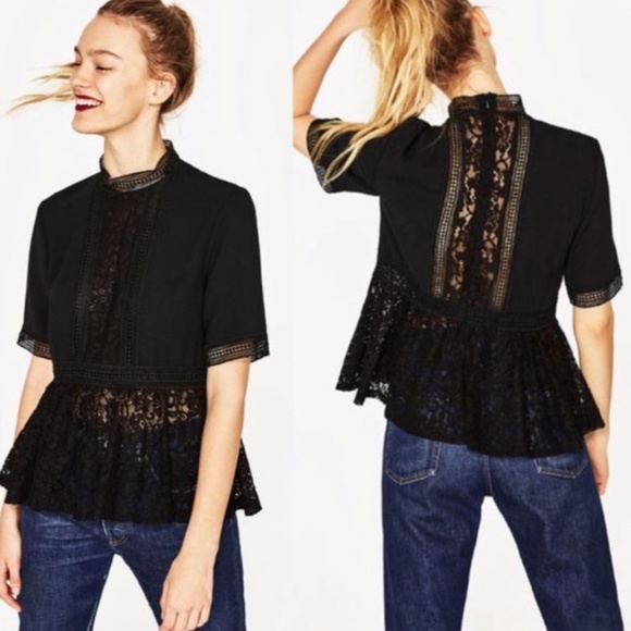 zara black peplum top